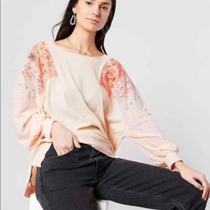 We The Free People Women Paisley Eyelet Patchwork FEELIN IT Top Size L